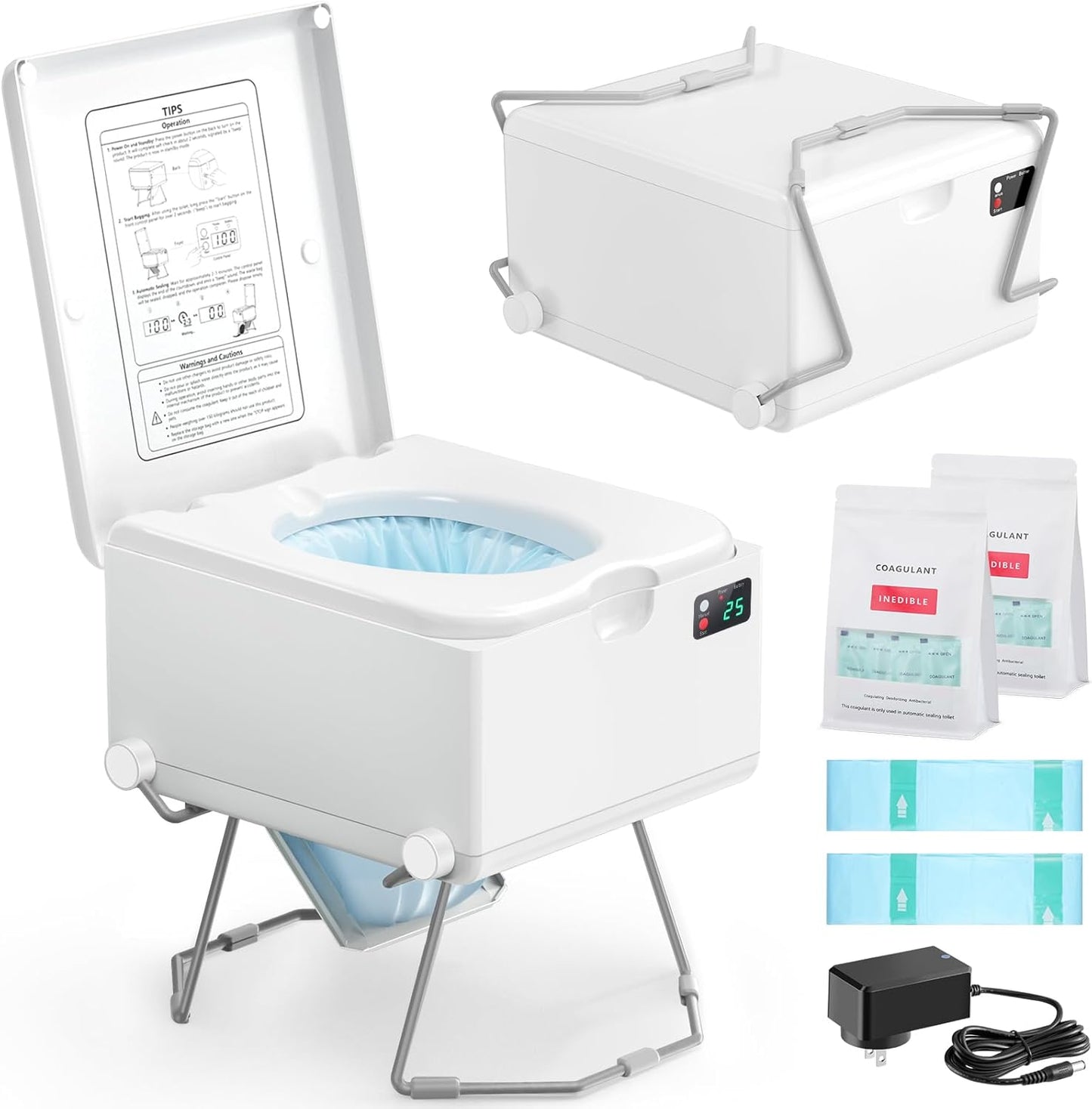 🚽Portable Rechargeable Dry Flush Toilet, Waterless Self-Contained Design