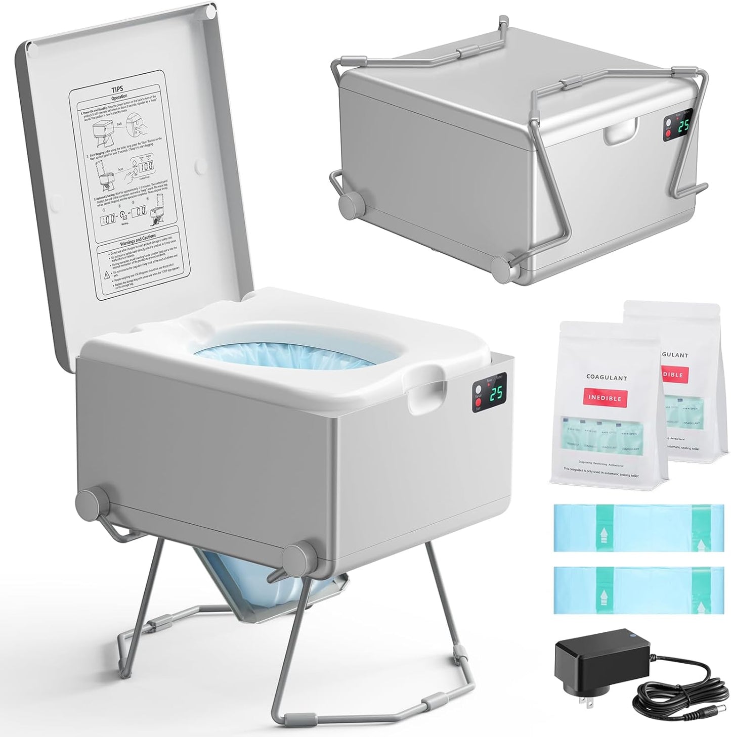 🚽Portable Rechargeable Dry Flush Toilet, Waterless Self-Contained Design
