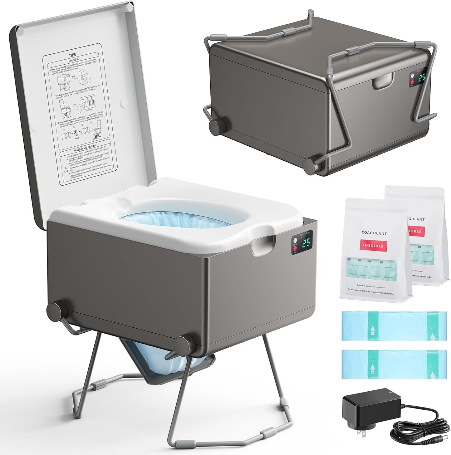 🚽Portable Rechargeable Dry Flush Toilet, Waterless Self-Contained Design