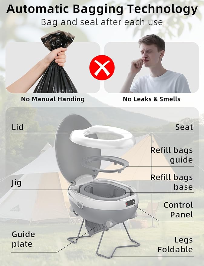 🚽Portable Rechargeable Dry Flush Toilet, Waterless Self-Contained Design