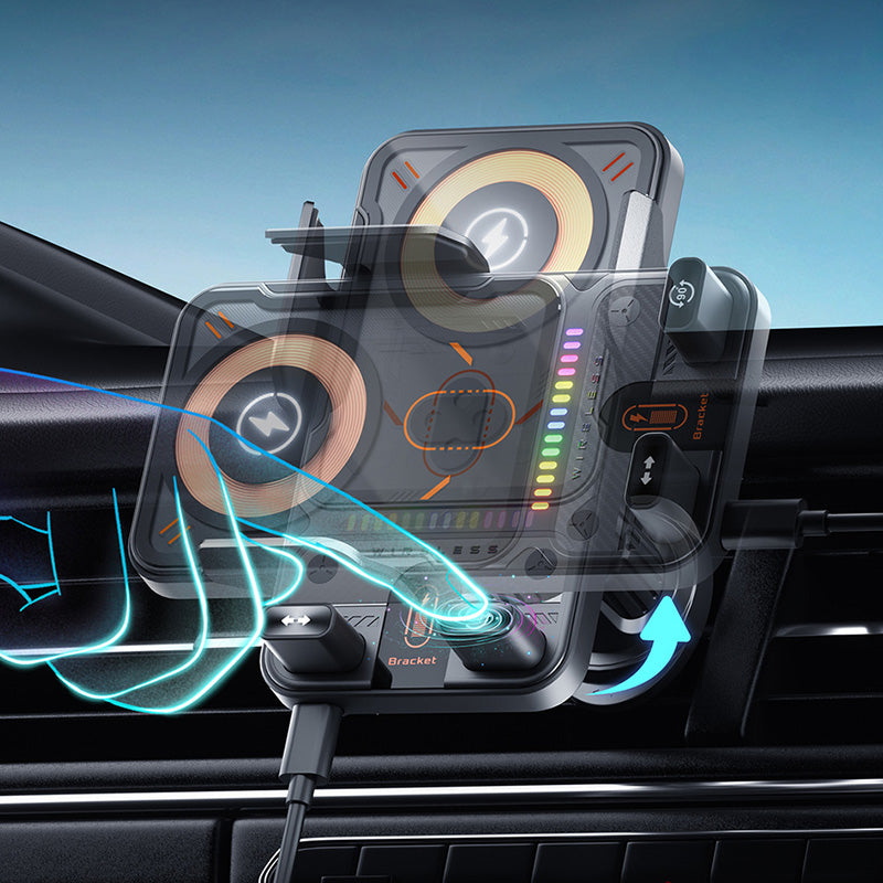 Intelligente 2-in-1 Auto-Handyhalterung mit automatischer Drehung und kabelloser Ladefunktion