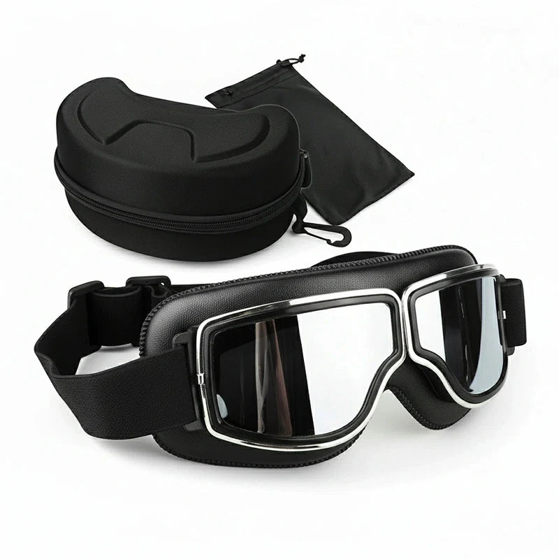 Vintage Motorradbrille - Passt über Brillen