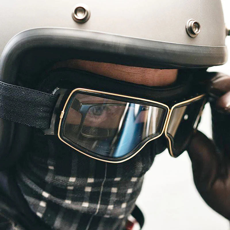 Vintage Motorradbrille - Passt über Brillen